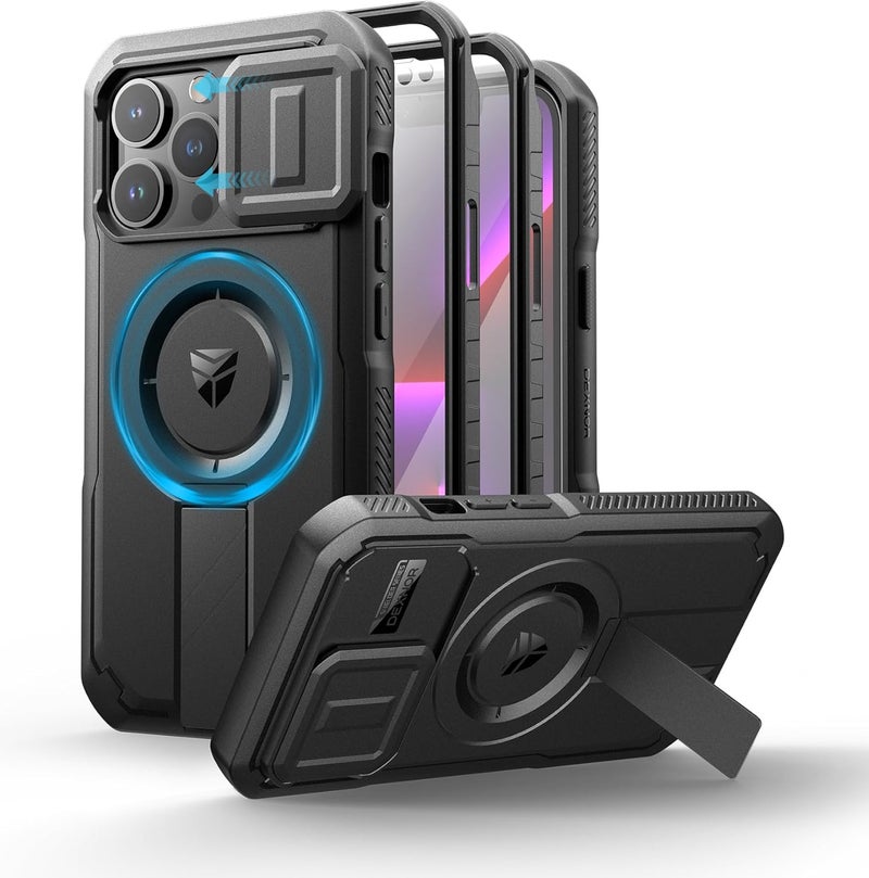 Dexnor for iPhone 13 Pro Case with Slide Camera Cover & Adjustable Kickstand & Built-in Screen Protector, Magnetic Rugged Shockproof Bumper Cases Heavy-Duty Magnetic Protective Cover,Black - Image 1